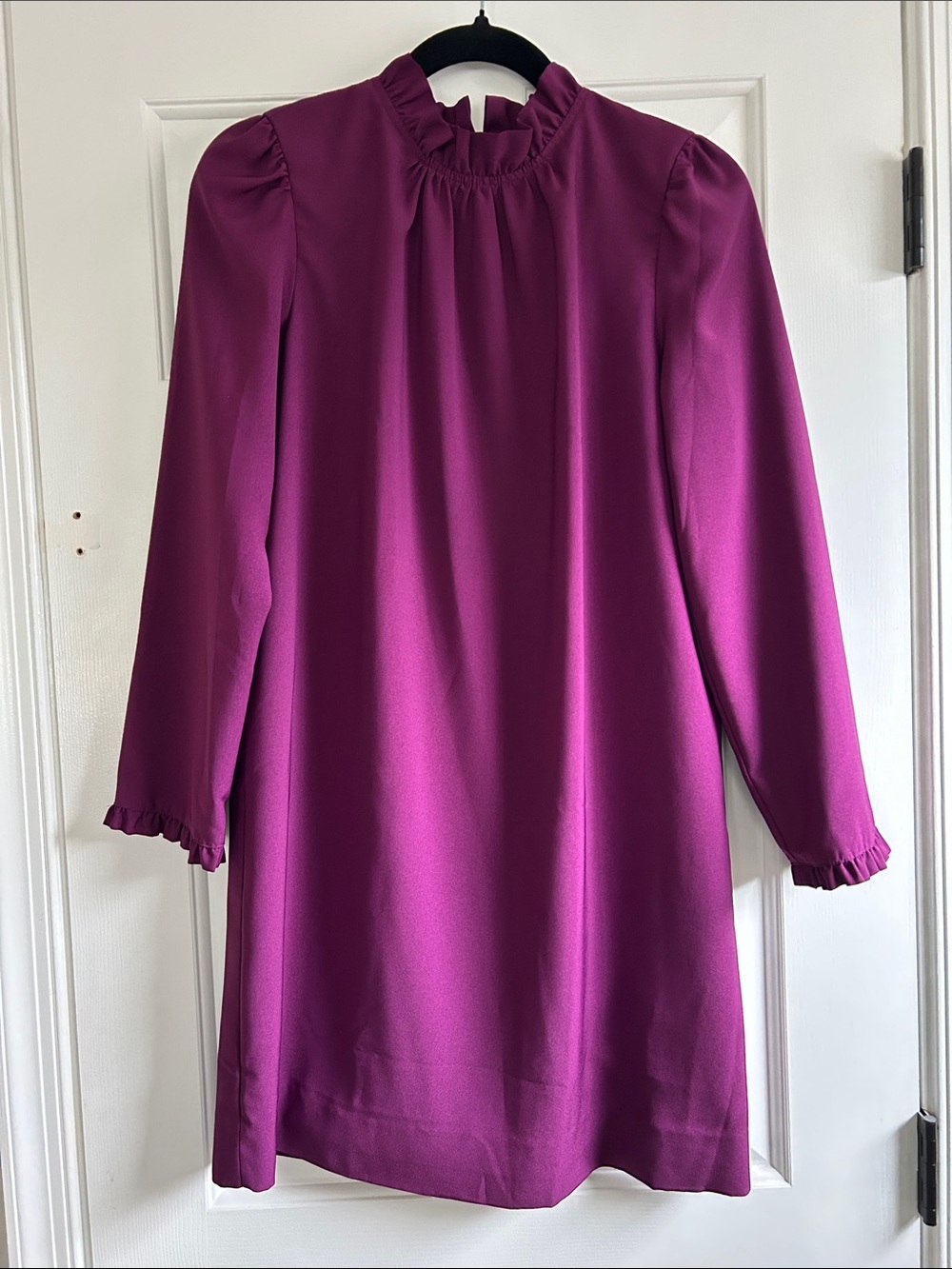 2 JCrew Magenta Ruffle Neck Long Sleeve Shift Dress